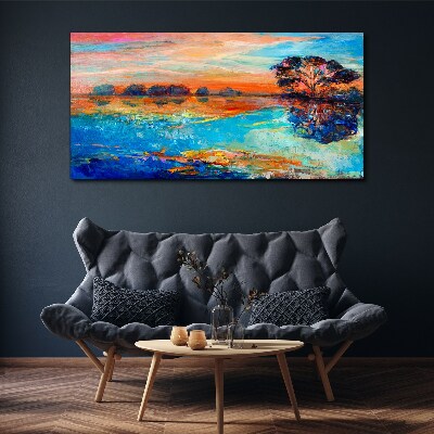 Sunset over the lake Canvas wall art