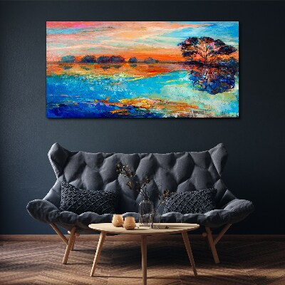Water tree sunset Canvas Wall art