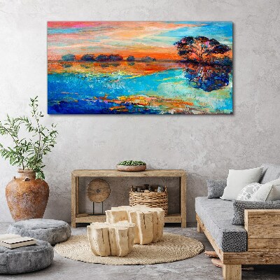 Sunset over the lake Canvas wall art