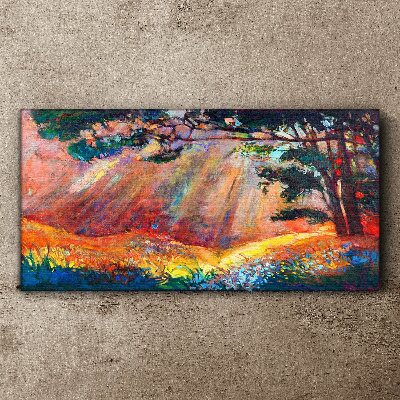 Golden rays in the summer landscape Print on canvas