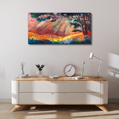 Golden rays in the summer landscape Print on canvas