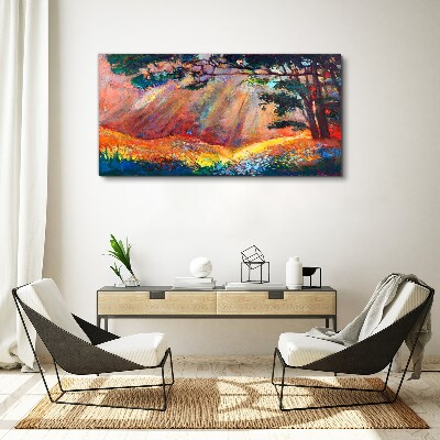 Golden rays in the summer landscape Print on canvas