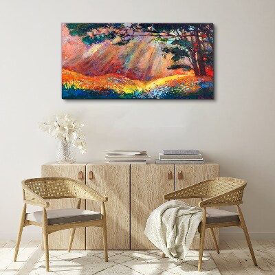 Golden rays in the summer landscape Print on canvas
