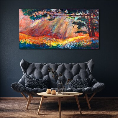 Golden rays in the summer landscape Print on canvas