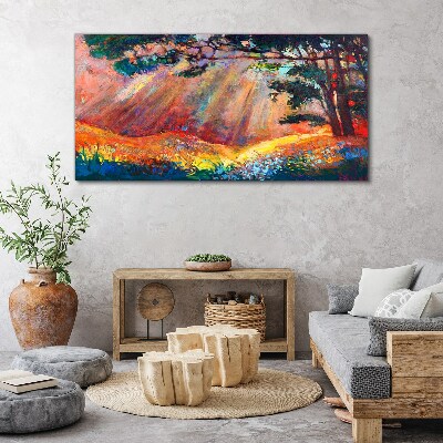 Golden rays in the summer landscape Print on canvas