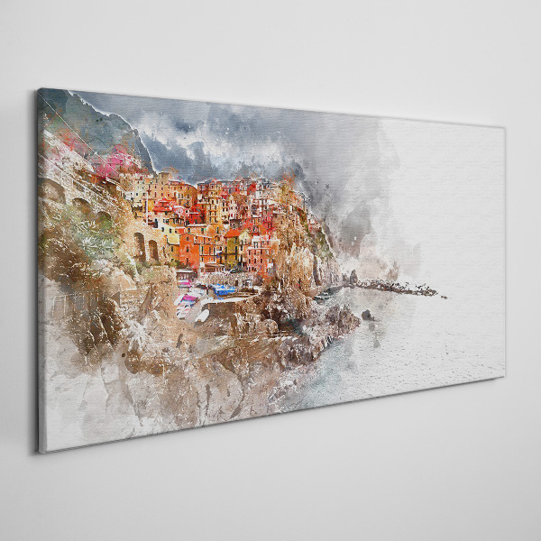 A colorful town by the sea Print on canvas