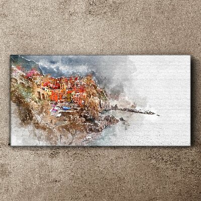 A colorful town by the sea Print on canvas