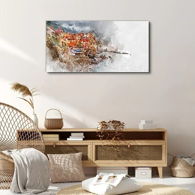 A colorful town by the sea Print on canvas