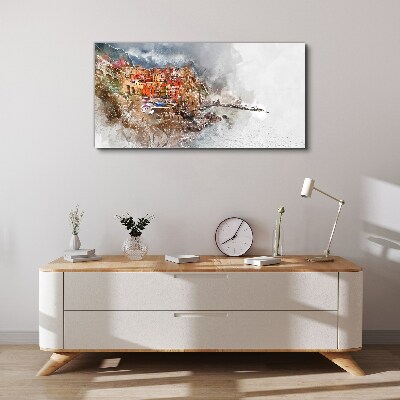 A colorful town by the sea Print on canvas