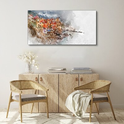 A colorful town by the sea Print on canvas