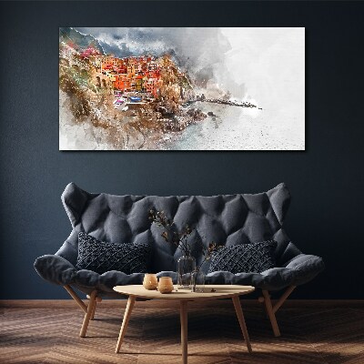 A colorful town by the sea Print on canvas