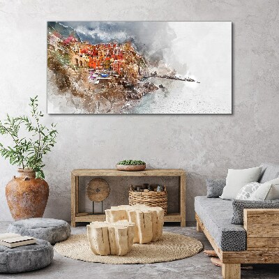 A colorful town by the sea Print on canvas