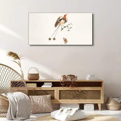 A bird on a branch with fruit Canvas wall art