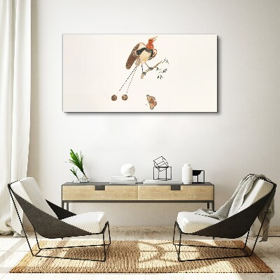 A bird on a branch with fruit Canvas wall art