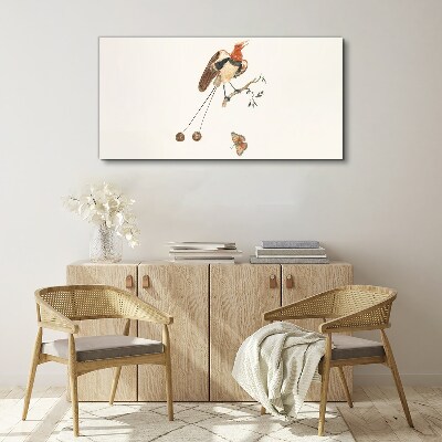 A bird on a branch with fruit Canvas wall art