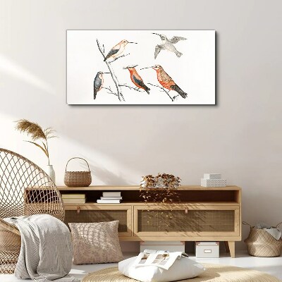 Colorful birds on a branch Canvas wall art