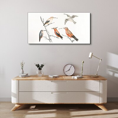 Colorful birds on a branch Canvas wall art