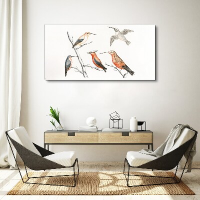 Colorful birds on a branch Canvas wall art