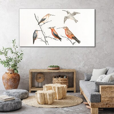 Colorful birds on a branch Canvas wall art