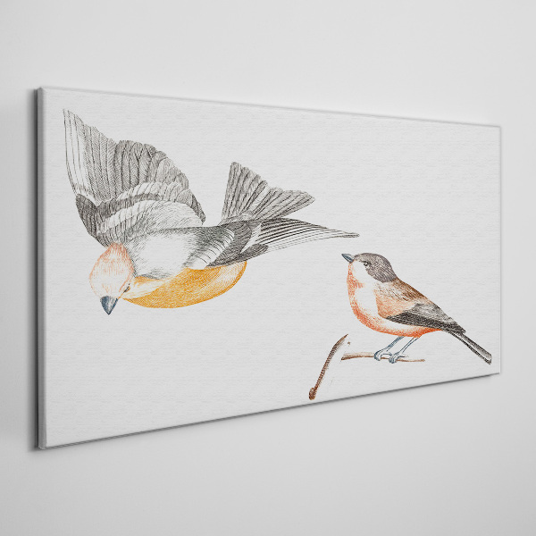 Birds in flight and on a branch Print on canvas