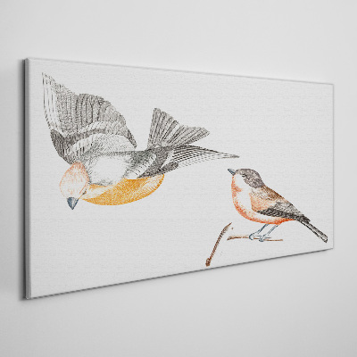 Birds in flight and on a branch Print on canvas