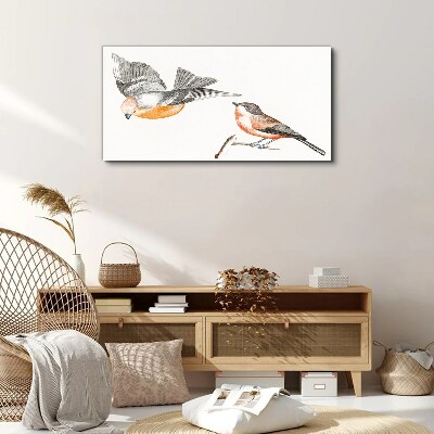 Birds in flight and on a branch Print on canvas