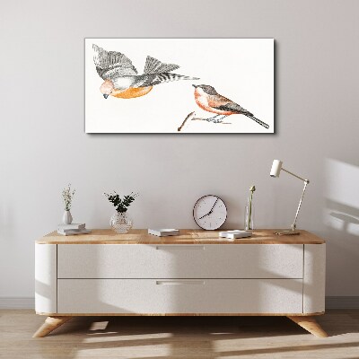 Birds in flight and on a branch Print on canvas