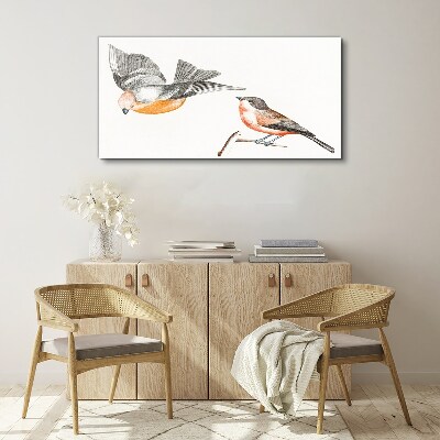 Birds in flight and on a branch Print on canvas