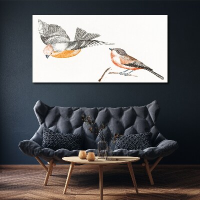 Birds in flight and on a branch Print on canvas