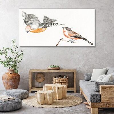 Birds in flight and on a branch Print on canvas