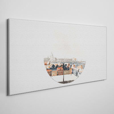 City view with a circular frame Print on canvas