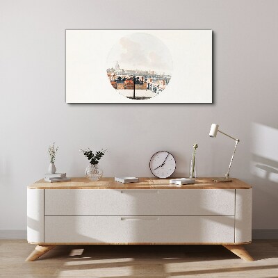 City view with a circular frame Print on canvas