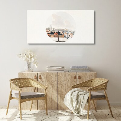 City view with a circular frame Print on canvas