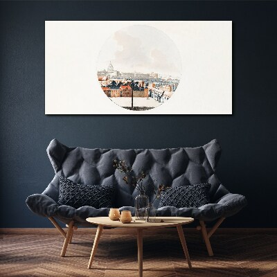 City view with a circular frame Print on canvas