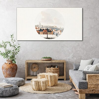 City view with a circular frame Print on canvas