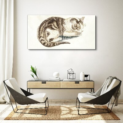 Sleepy cat on white background Canvas wall art