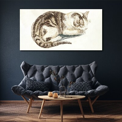 Sleepy cat on white background Canvas wall art