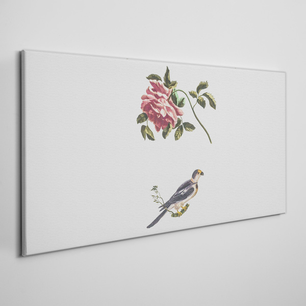 Rose and bird on a white background Print on canvas