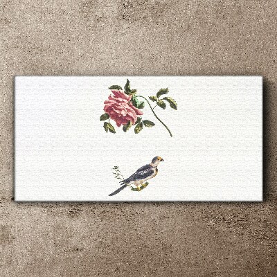 Rose and bird on a white background Print on canvas