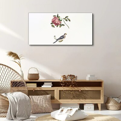 Rose and bird on a white background Print on canvas