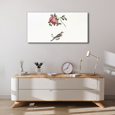 Rose and bird on a white background Print on canvas