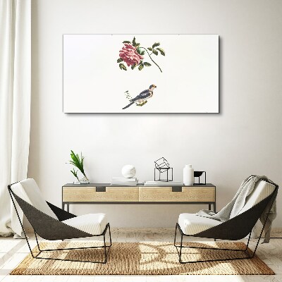 Rose and bird on a white background Print on canvas