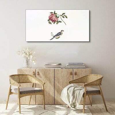 Rose and bird on a white background Print on canvas