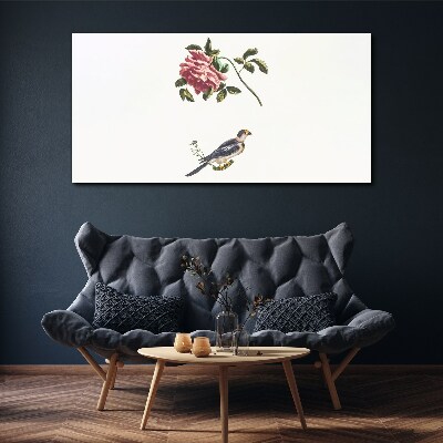 Rose and bird on a white background Print on canvas