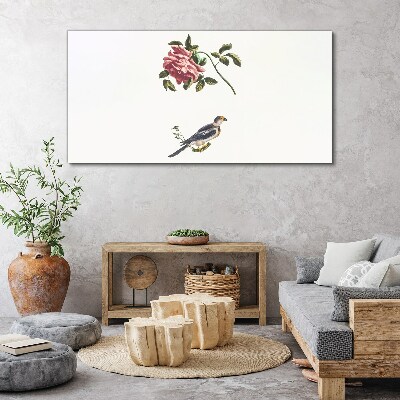 Rose and bird on a white background Print on canvas