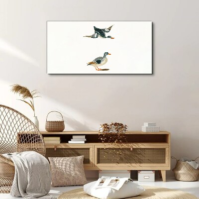 Waterbirds in flight and on the ground Print on canvas