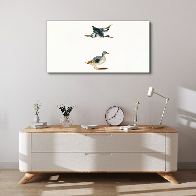 Waterbirds in flight and on the ground Print on canvas
