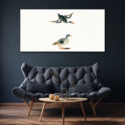 Waterbirds in flight and on the ground Print on canvas