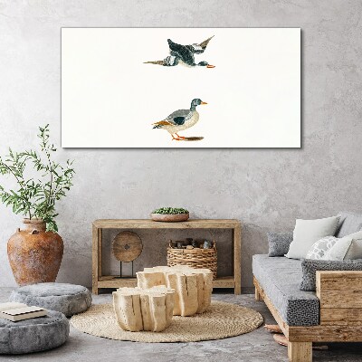 Waterbirds in flight and on the ground Print on canvas