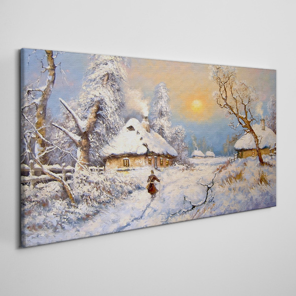 Winter rural landscape Canvas wall art